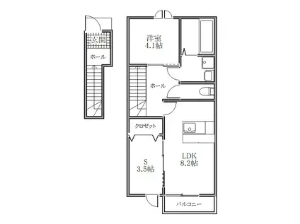 エステートワン レジデンス(1SLDK/2階)の間取り写真