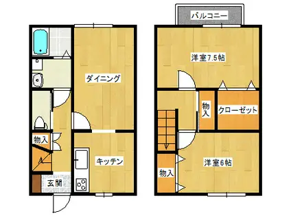 ドリームガーデン津森B棟(2LDK/1階)の間取り写真