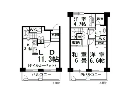 芦野マンション(3LDK/4階)の間取り写真