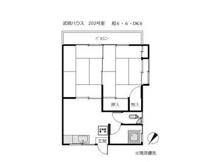 武岡ハウス(2DK/2階)の間取り写真