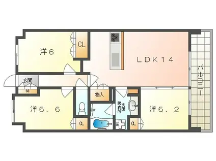 パークホームズLALA門真(3LDK/1階)の間取り写真