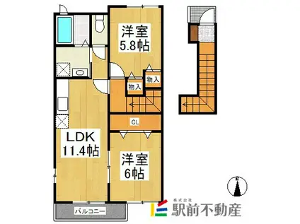 ブライドガーデンI C棟(2LDK/2階)の間取り写真