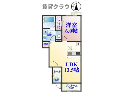 ＪＲ内房線 五井駅 バス乗車時間：13分 最寄りバス停で下車 徒歩7分 2階建 築1年(1LDK/1階)の間取り写真