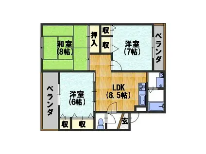 カーサNAKAMURAII(3LDK/1階)の間取り写真