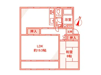 長津田団地 9号棟(1LDK/1階)の間取り写真