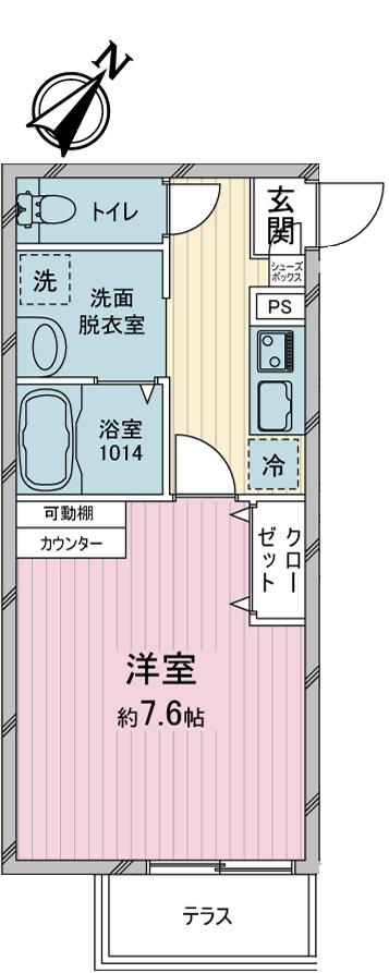 グロースリング新所沢(1K/1階)の間取り写真