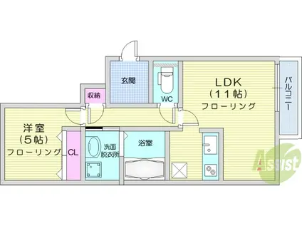 クレアーレ旭ヶ丘(1LDK/1階)の間取り写真