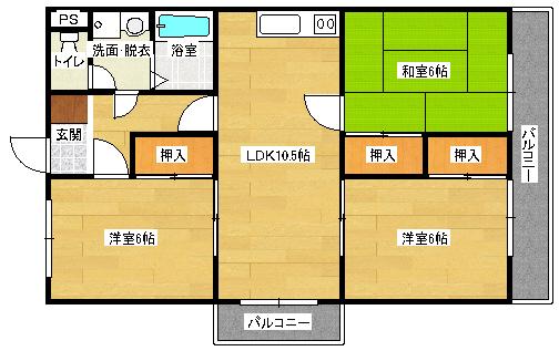 シャトル緑井(3LDK/1階)の間取り写真