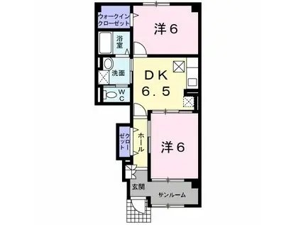 イエローベル(2DK/1階)の間取り写真