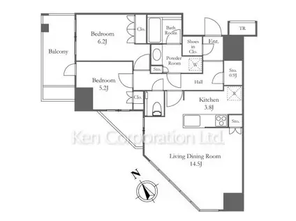 プラウドタワー渋谷(2LDK/14階)の間取り写真