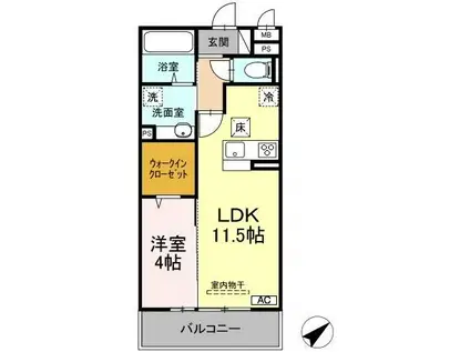 リヴィエール中央(1LDK/1階)の間取り写真