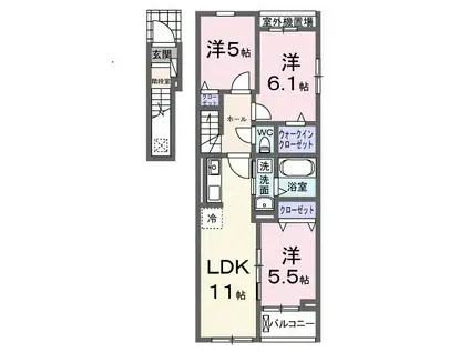 豊橋鉄道東田本線 運動公園前駅(愛知) 徒歩24分 2階建 築1年(3LDK/2階)の間取り写真