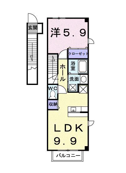 ブルーメ(1LDK/2階)の間取り写真