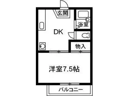 セゾン朝倉B(1DK/2階)の間取り写真