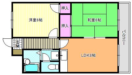 ニューコーポ芝(2LDK/3階)の間取り写真