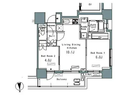 パークアクシス仲御徒町(2LDK/2階)の間取り写真
