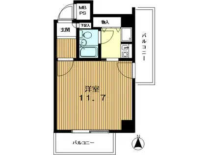 十三本町ユニハウス(1K/3階)の間取り写真