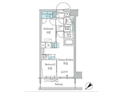 パークアクシス品川南大井パークフロント(2DK/4階)の間取り写真