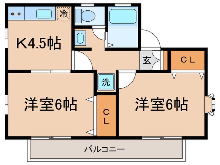 ウエストハイツ(2K/2階)の間取り写真