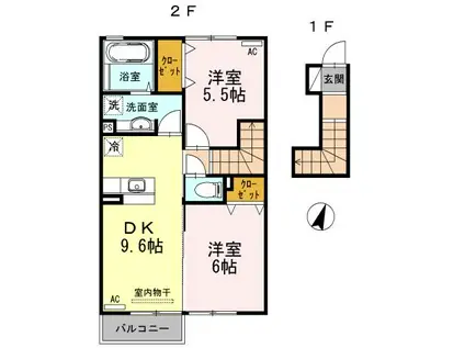 CRAS・輝(2DK/2階)の間取り写真