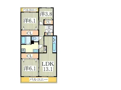 テレパレス柏てるて 北街区 1号棟(3LDK/3階)の間取り写真