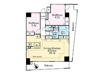 コスモ和光ステーションフロント(2LDK/8階)の間取り写真