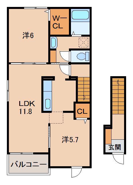 フォレスト ヒルズ(2LDK/2階)の間取り写真