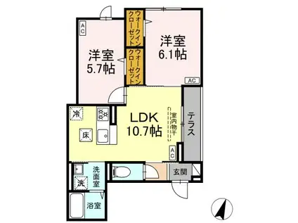 アセット-コート 武蔵台(2LDK/3階)の間取り写真