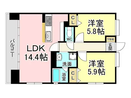 ニューガイア四季彩の丘(2LDK/4階)の間取り写真