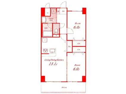 モンレーヴ海老名(2LDK/4階)の間取り写真