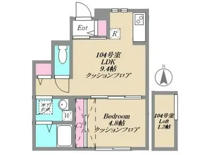 シーズンテラス舎人公園B棟(1LDK/1階)の間取り写真