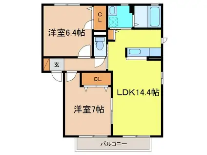 MASTTOWN松岡III S(2LDK/1階)の間取り写真