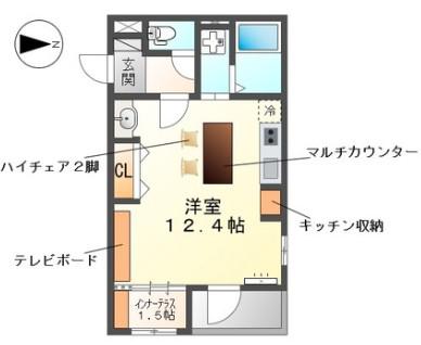 トウリ ルームズ徳川東(ワンルーム/2階)の間取り写真