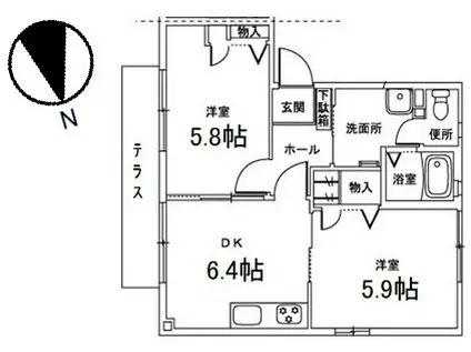 サンハイツ東浦(2DK/1階)の間取り写真