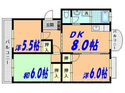 新納マンション(3DK/1階)の間取り写真