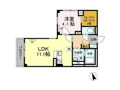 エテルノ幅下(1LDK/1階)の間取り写真