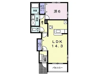 プラシード・ピアッツァ(1LDK/1階)の間取り写真