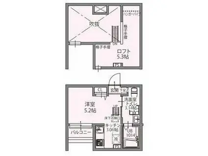 パレッタ小本ウエスト(1K/2階)の間取り写真