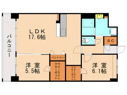ビオネ美野島(2LDK/2階)の間取り写真