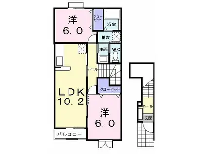 アカシヤII(2LDK/2階)の間取り写真