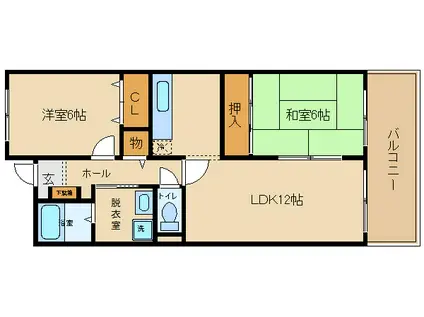 エイチ・ツー・オー国分(2LDK/2階)の間取り写真