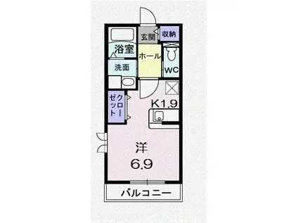 ビル ベリー(ワンルーム/1階)の間取り写真