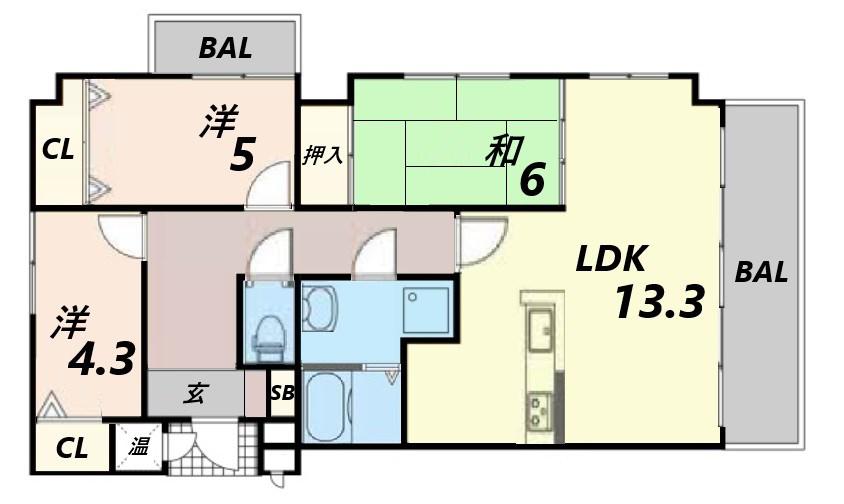 ビューティフルライフ(3LDK/4階)の間取り写真