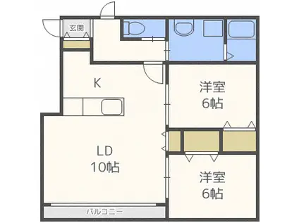 アパルトマン 村上(2LDK/2階)の間取り写真