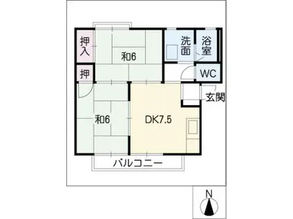 サンハイム三岡 B棟(2DK/2階)の間取り写真