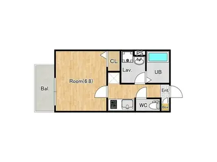 ジーメゾン海老名門沢橋エテルノ(1K/1階)の間取り写真