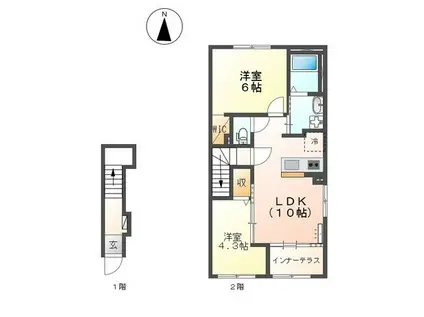 ラ・プレール(2LDK/2階)の間取り写真