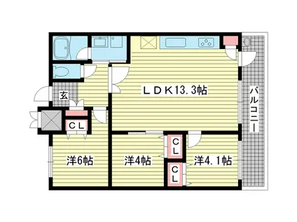 プレジール三宮II(3LDK/12階)の間取り写真