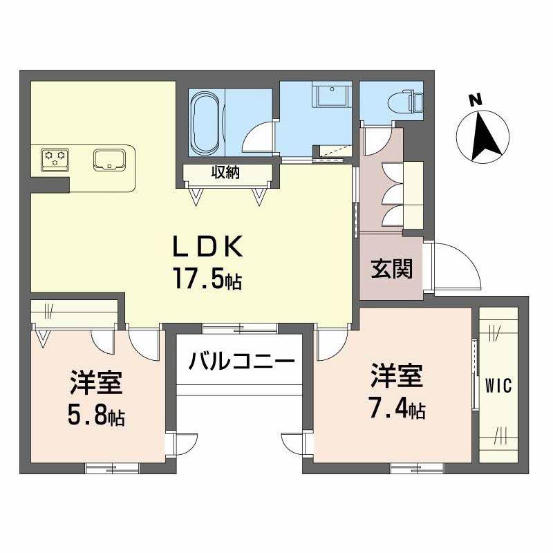 シャーメゾン ルミエール西田辺(2LDK/2階)の間取り写真