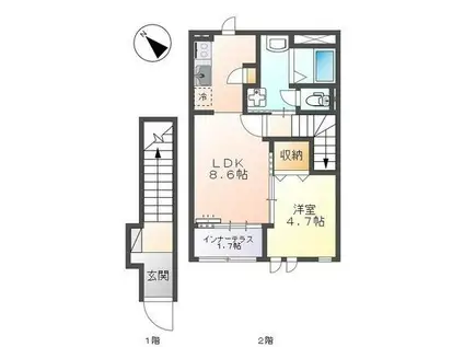 カーザルクス(1LDK/2階)の間取り写真